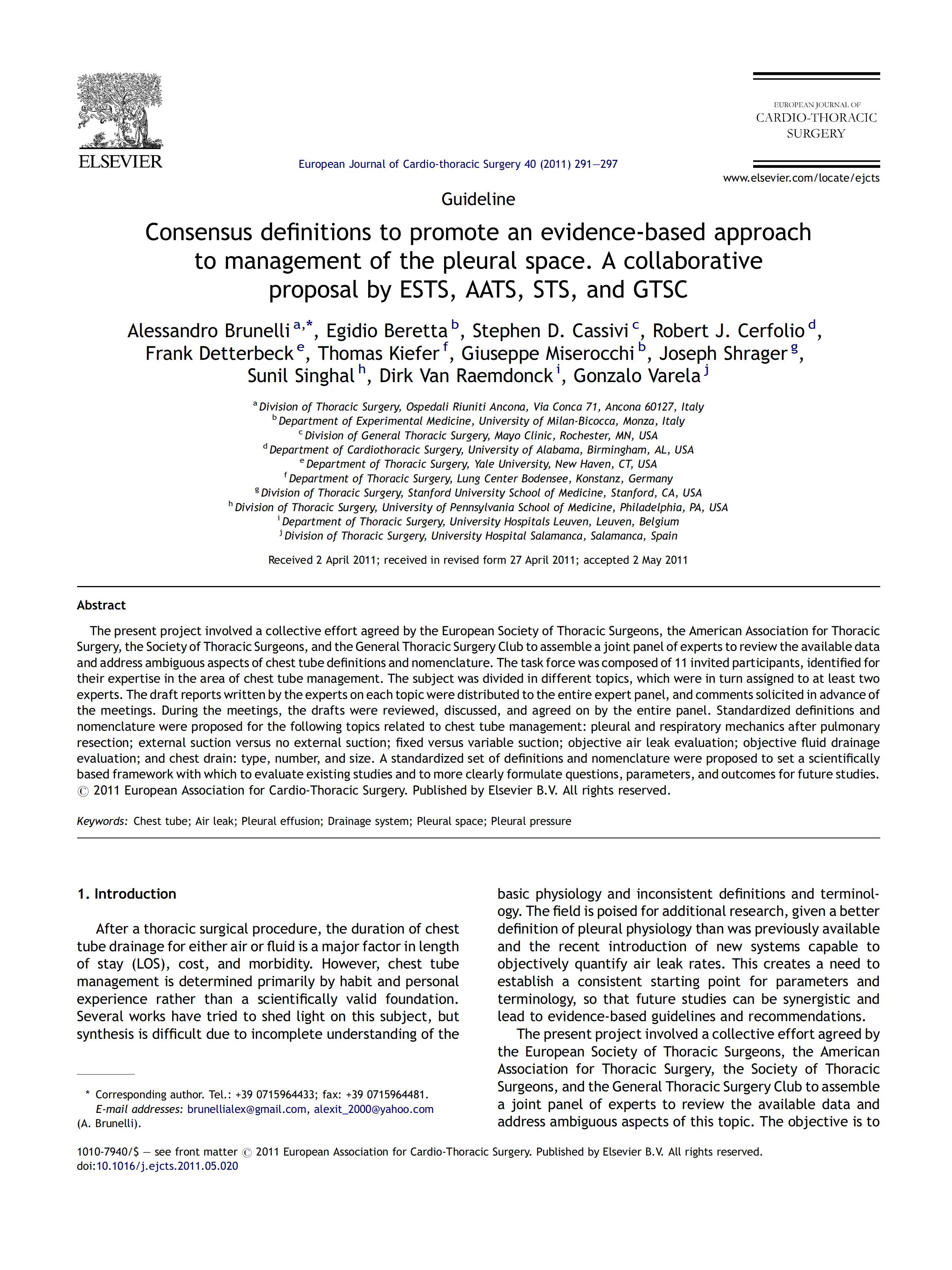 共識定義促進胸膜腔管理的循證方法-ESTS、AATS、STS 和 GTSC 的合作提案